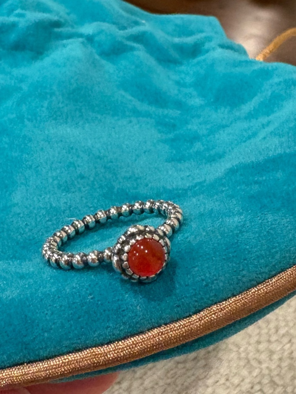 Size 7 Pandora Silver Beaded Birthstone Ring